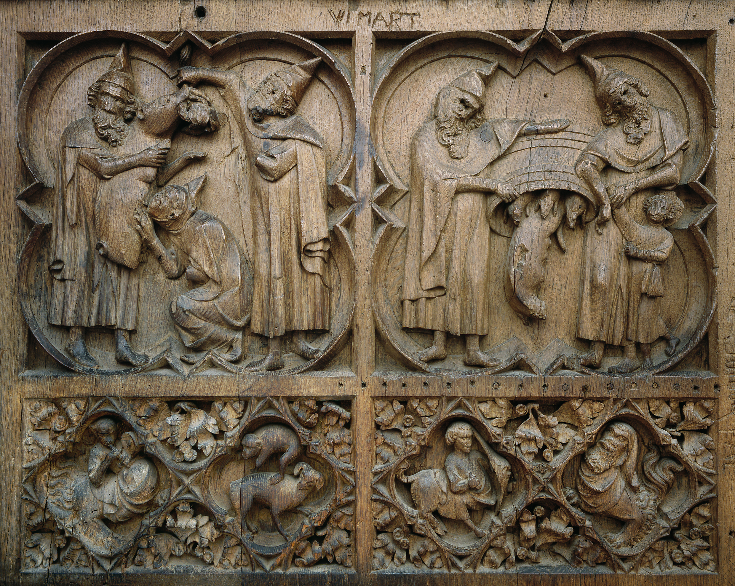 Das seit dem Mittelalter verbreitete Schandmotiv der sogenannten „Judensau“ im Chorgestühl des Kölner Doms. Foto: © Hohe Domkirche zu Köln / Dombauhütte / Matz und Schenk