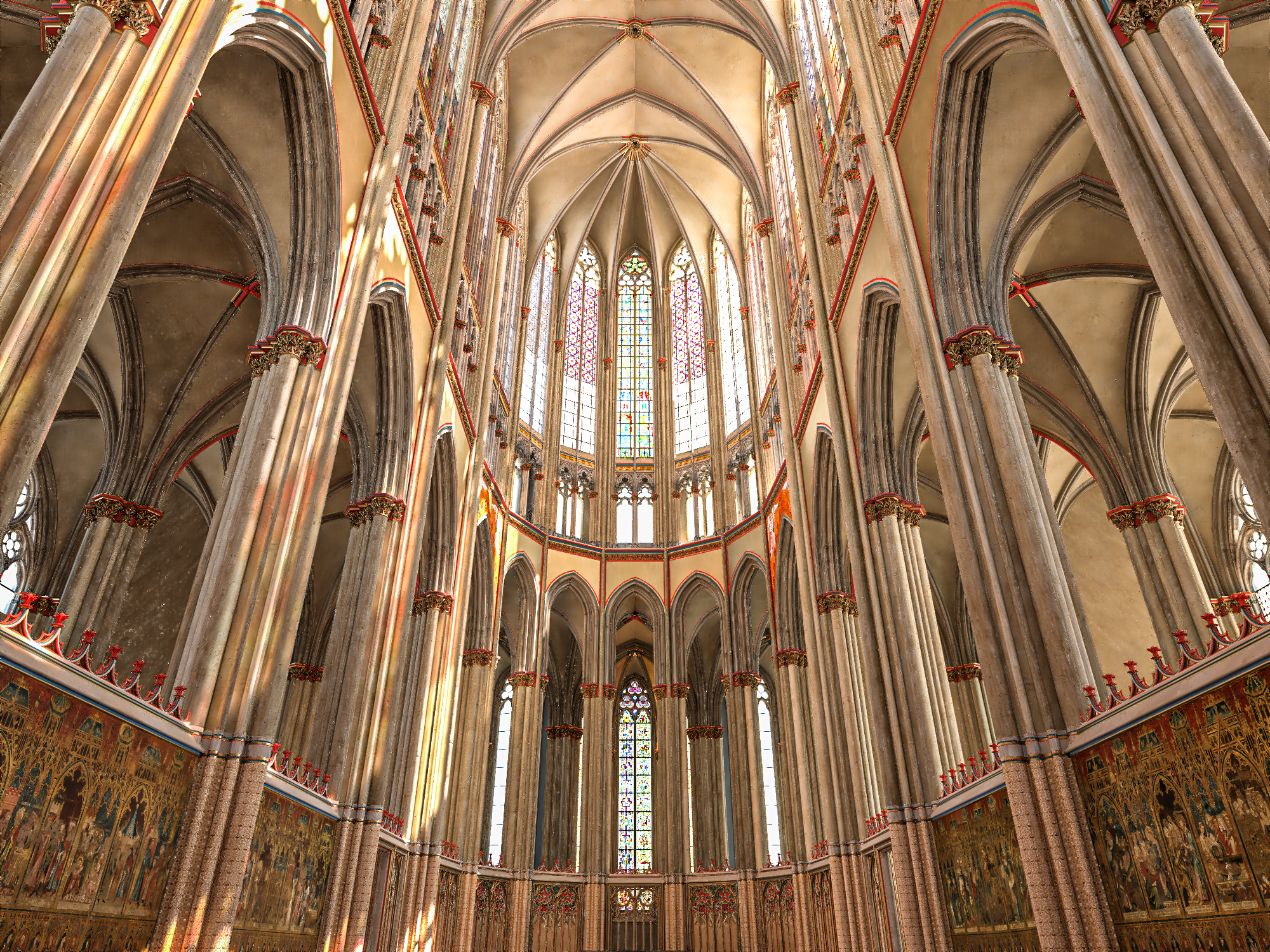 Mögliche Ausmalung der mittelalterllichen Kathedrale (Zwischenstand im 3D-Modell). Foto: © Konstantin Kruse / Kölner Dombauhütte