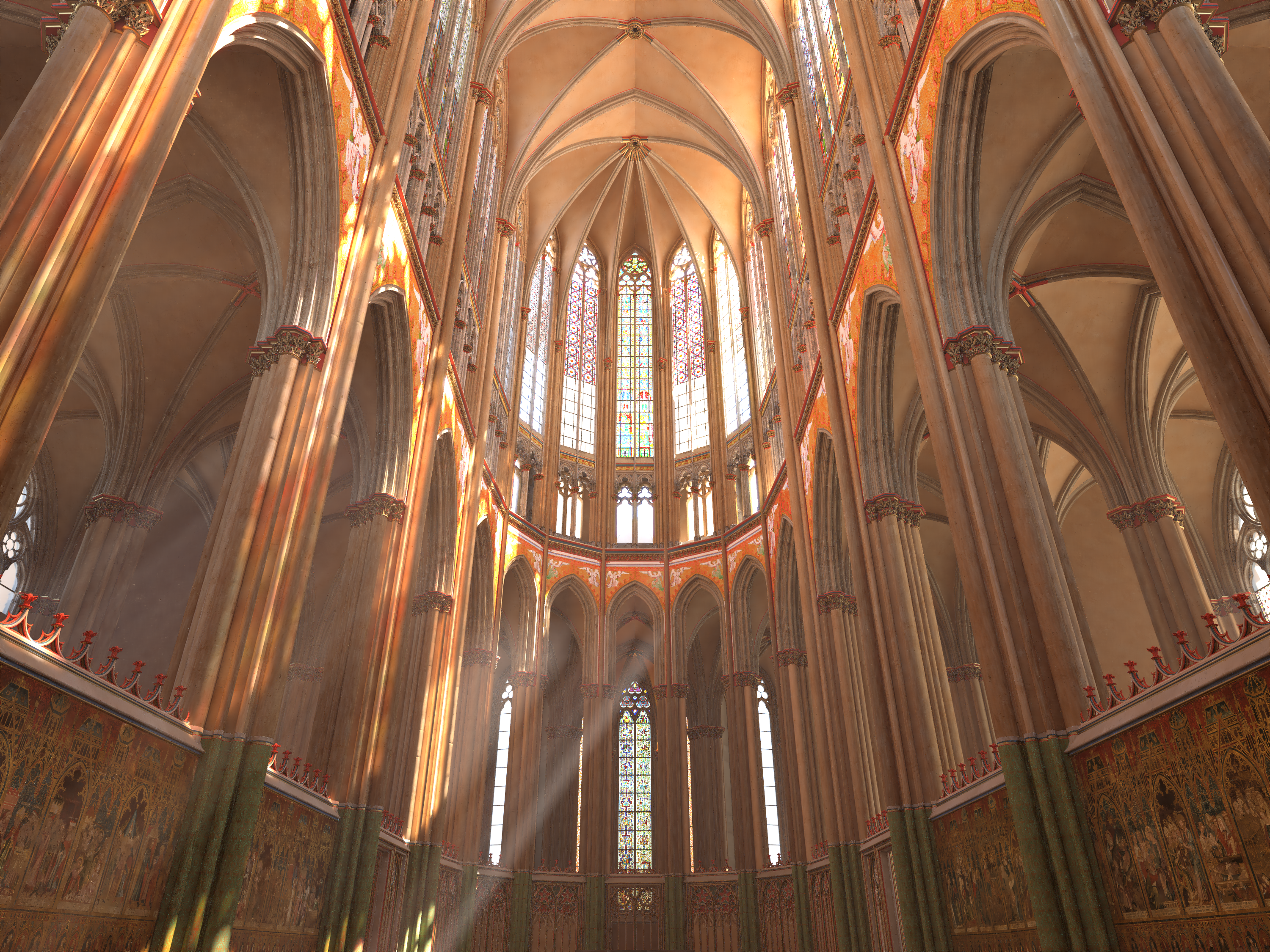 Mögliche Ausmalung der mittelalterllichen Kathedrale (Zwischenstand im 3D-Modell). Foto: © Konstantin Kruse / Kölner Dombauhütte
